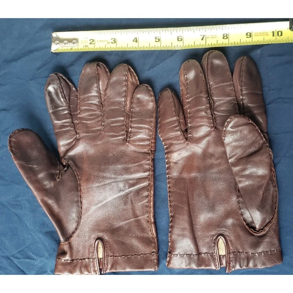 Vintage Fownes Brown Leather Lined Winter Gloves Womens Size XL Soft Chocolate
